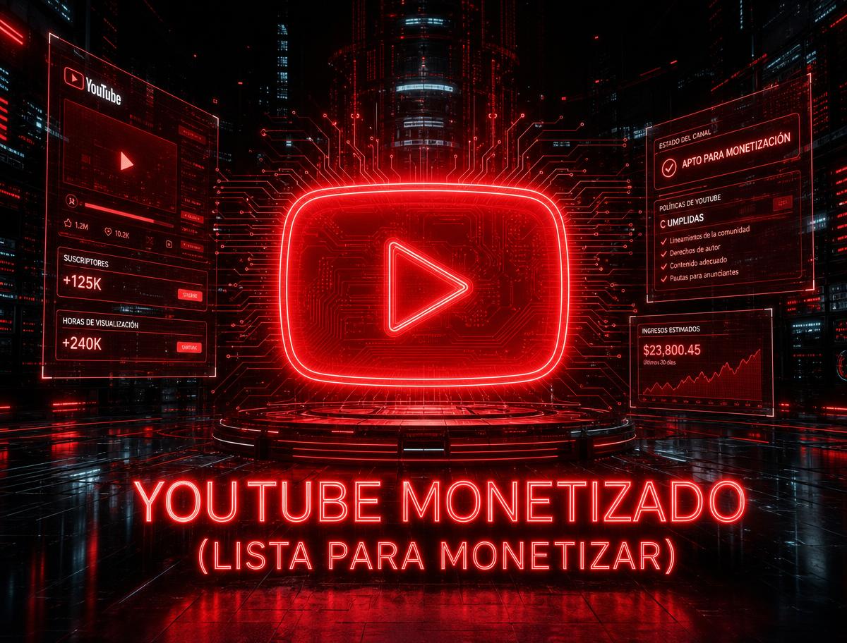 Portada neón roja de YouTube monetizado